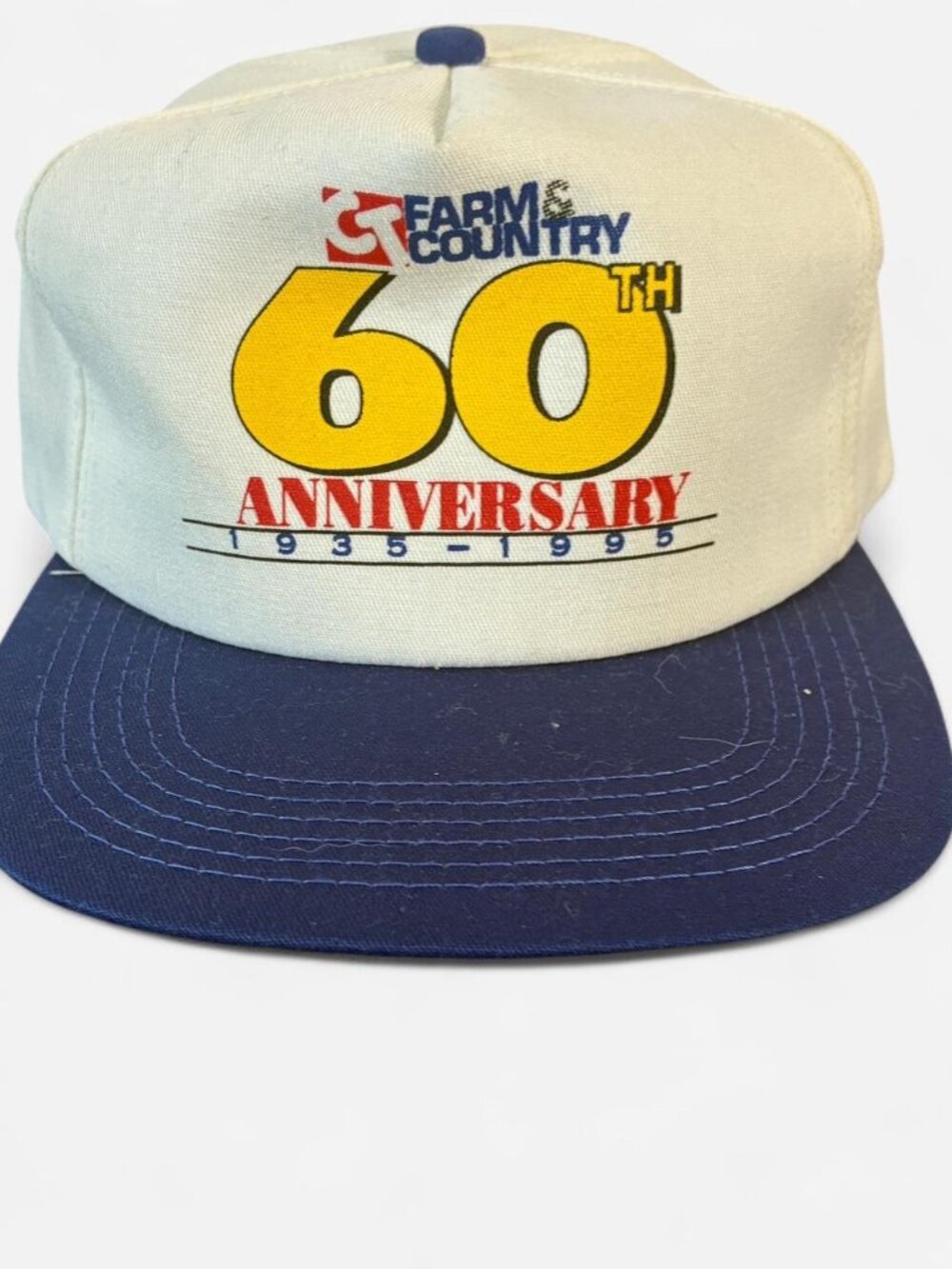 Vintage K Products Farm Country White and Navy Hat